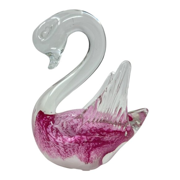 Fused Handblown Glass Swan Figurine Pink Clear Decorative Collectible Art Piece - Picture 3 of 11